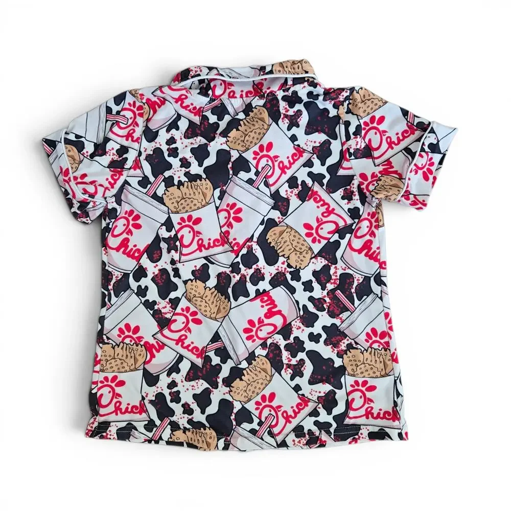 Chick-fil-A Cow Print Button Front Shirt Kids Size 6-7